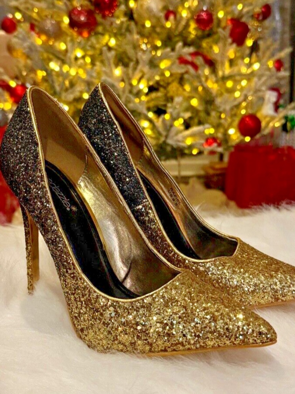 NEW! Raziel by Shoe Dazzle Gold/Black Ombre Glitter 4.5" Stilettos, SZ 9.5